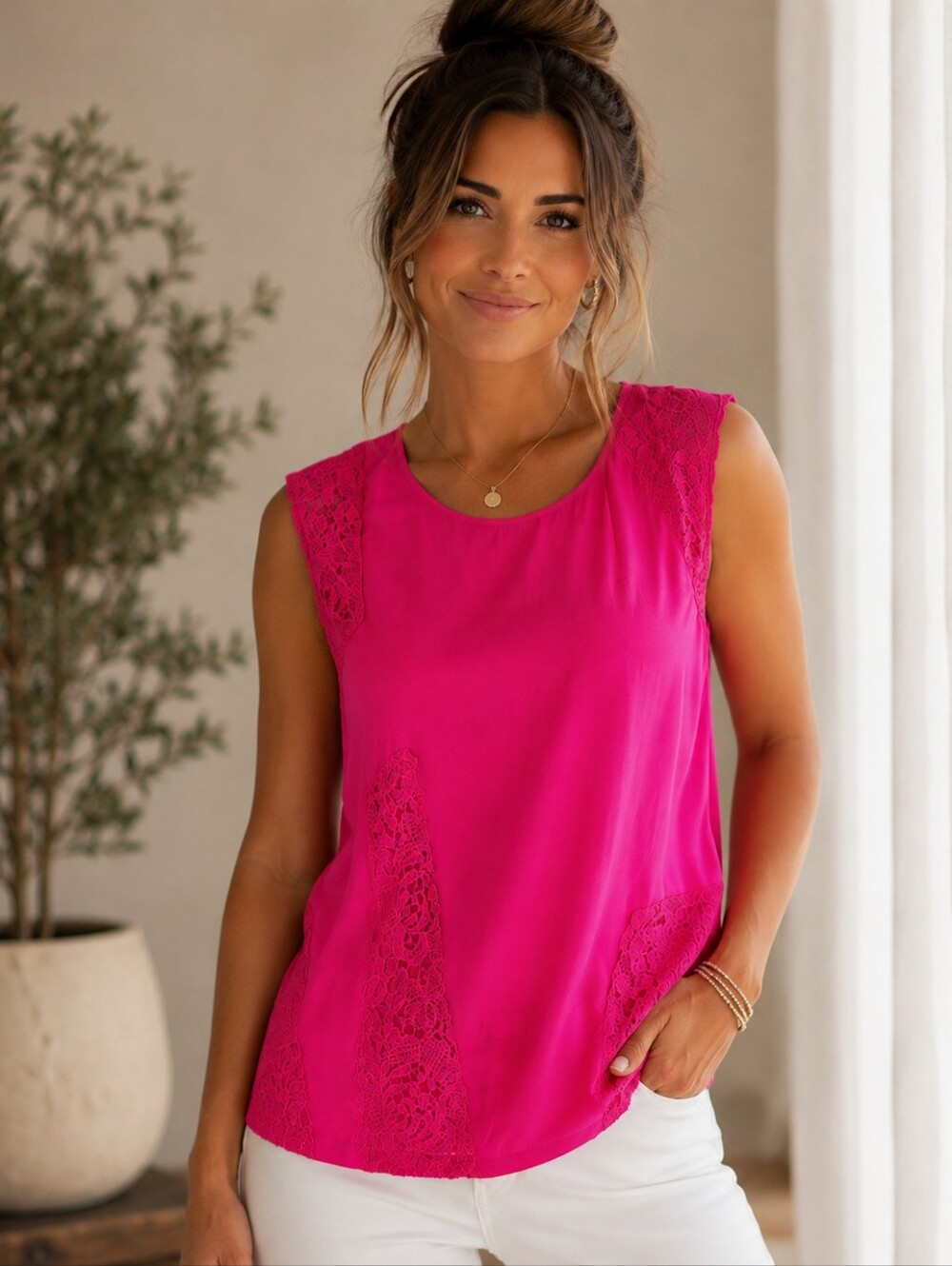 CALVIN KLEIN PINK LACE SHELL TOP SZ XL